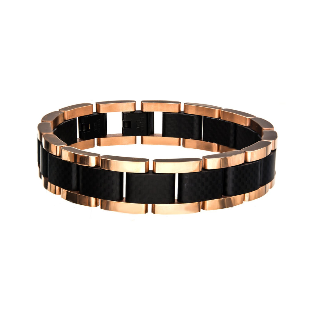 Carbon Fiber Link Bracelet - Rose Gold