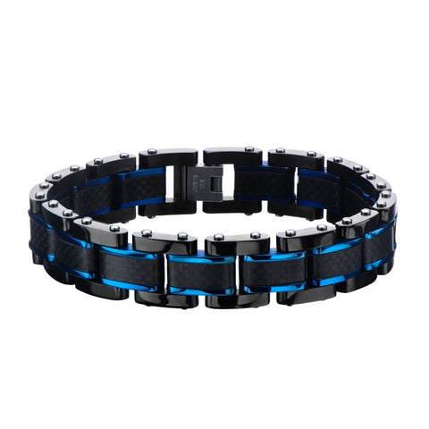 Carbon Fiber Center Link Bracelet - Black/Blue