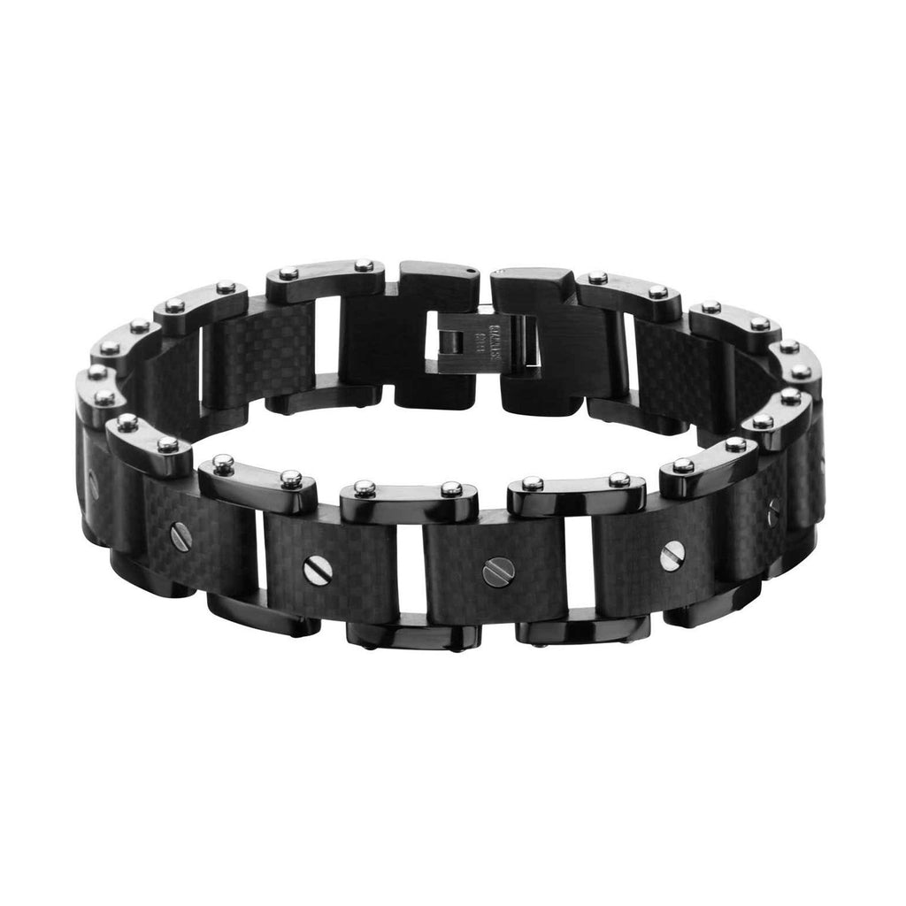 Carbon Fiber & Steel Screw Design Bracelet - Black