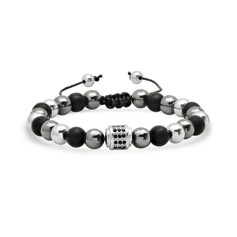 Lava - Hematite - Stainless Steel Beaded Bracelet - Black / Gray