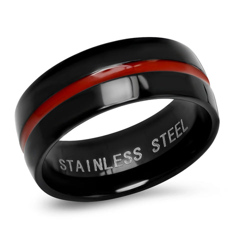 Two-Tone Stainless Steel Band Ring - Shiny - Black / Red