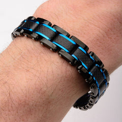 Carbon Fiber Center Link Bracelet - Black/Blue