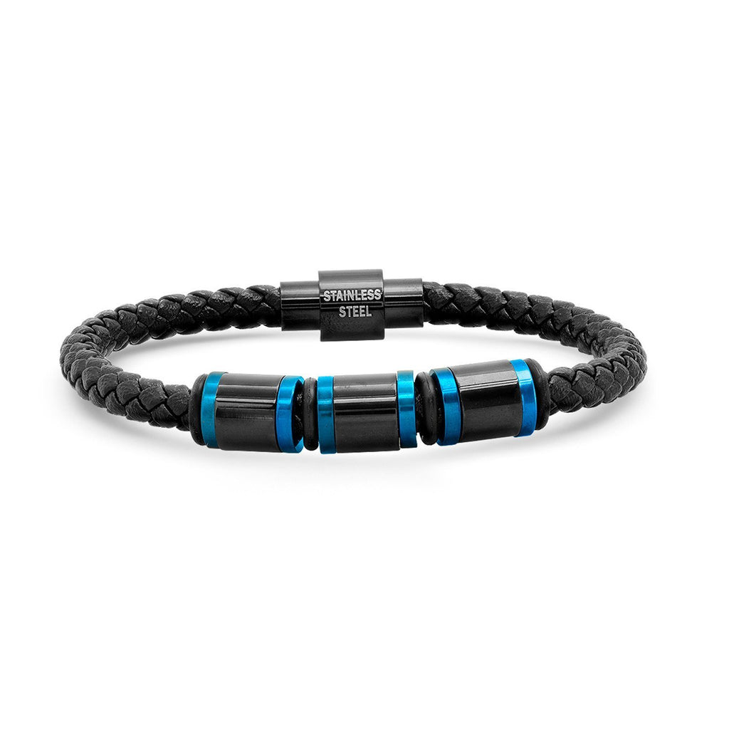 Braided Leather - Stainless Steel Bracelet - Black