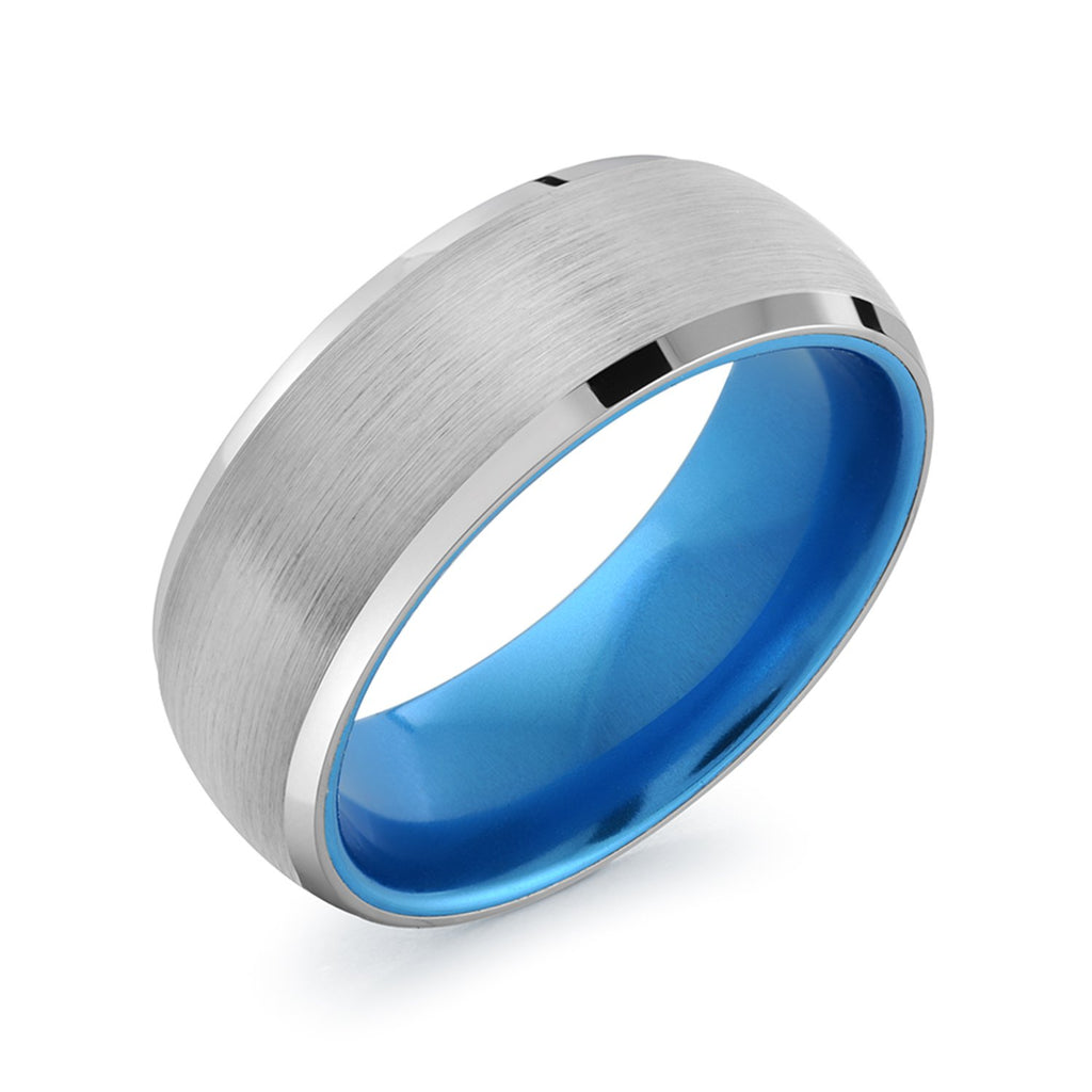 Brushed Ring - Silver + Blue